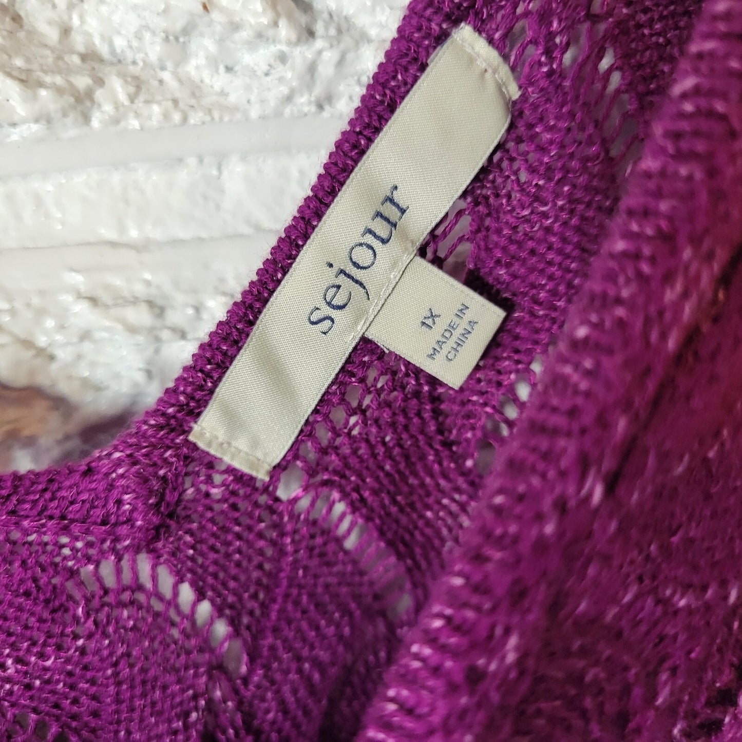 Sejour Womens Sweater 1X Plus Purple Soft Cotton Blend Lightweight Lattice Back