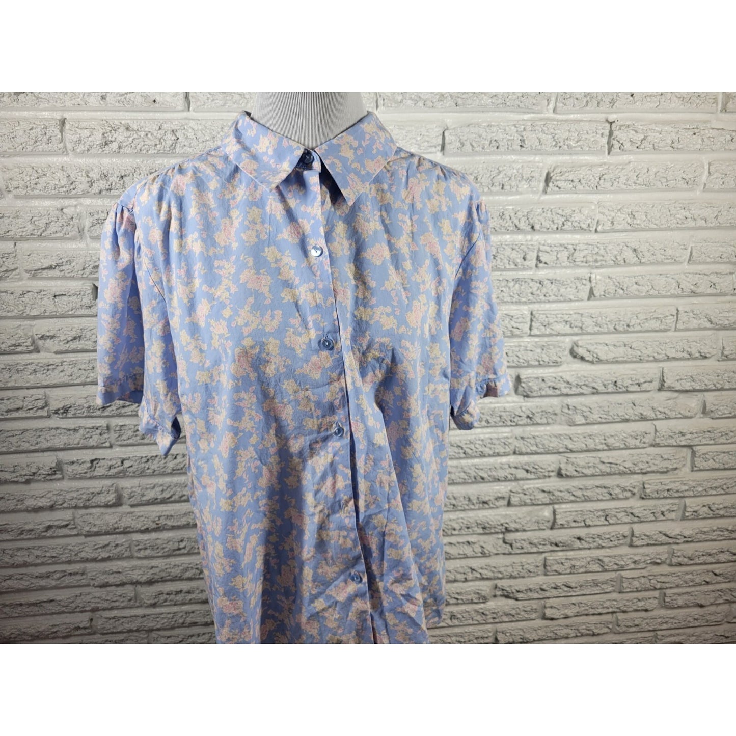 Liz Claiborne Elizabeth Womens Top 20 Plus Short Sleeve Cotton Blue Floral