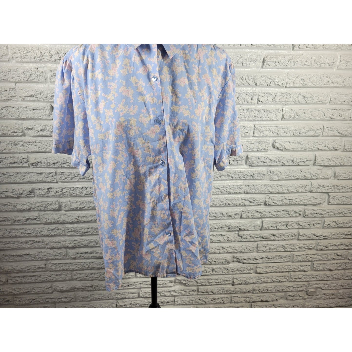 Liz Claiborne Elizabeth Womens Top 20 Plus Short Sleeve Cotton Blue Floral