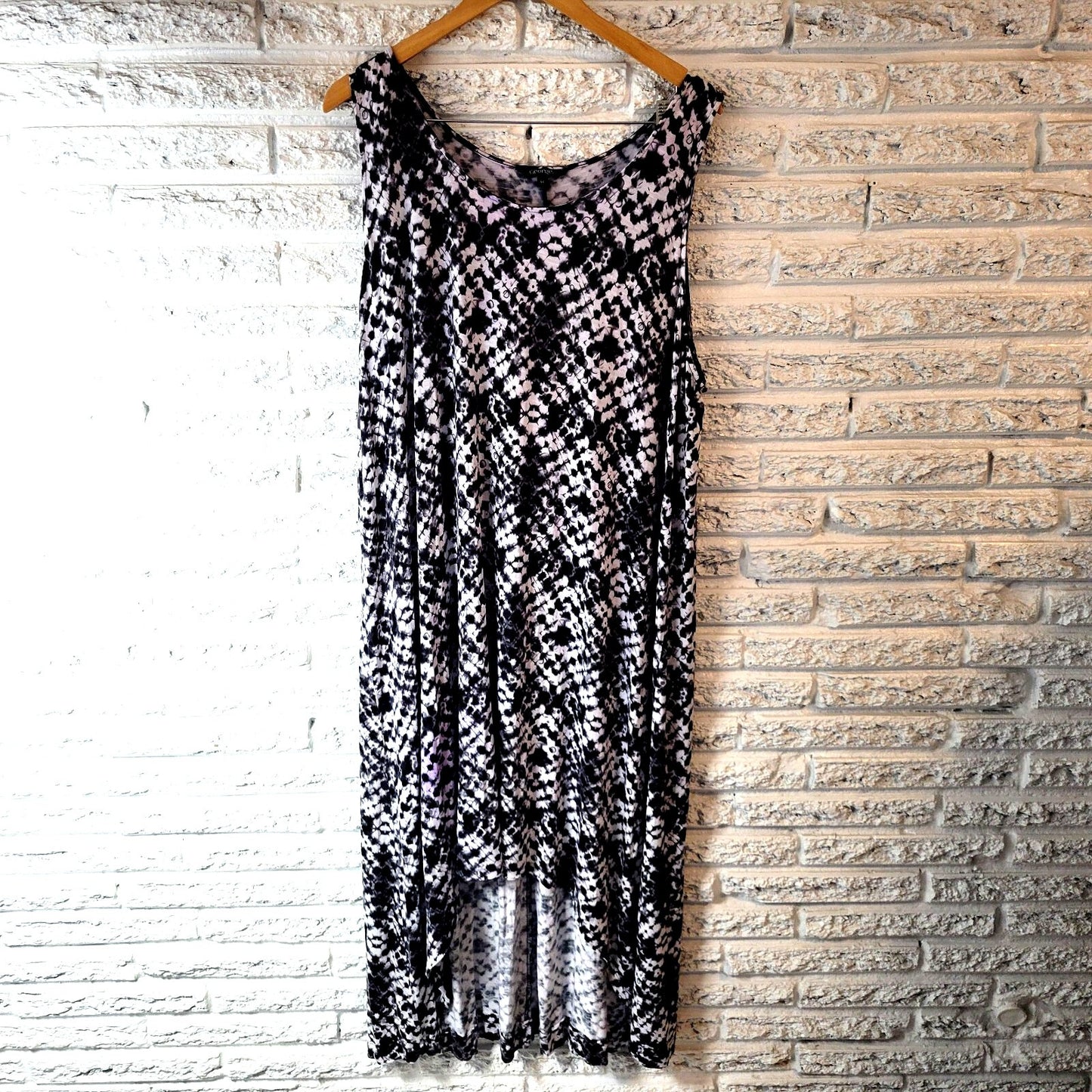 George Womens Dress 4X Plus Tank High Low  Black White Tie Die Asymmetric Casual