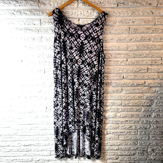 George Womens Dress 4X Plus Tank High Low  Black White Tie Die Asymmetric Casual