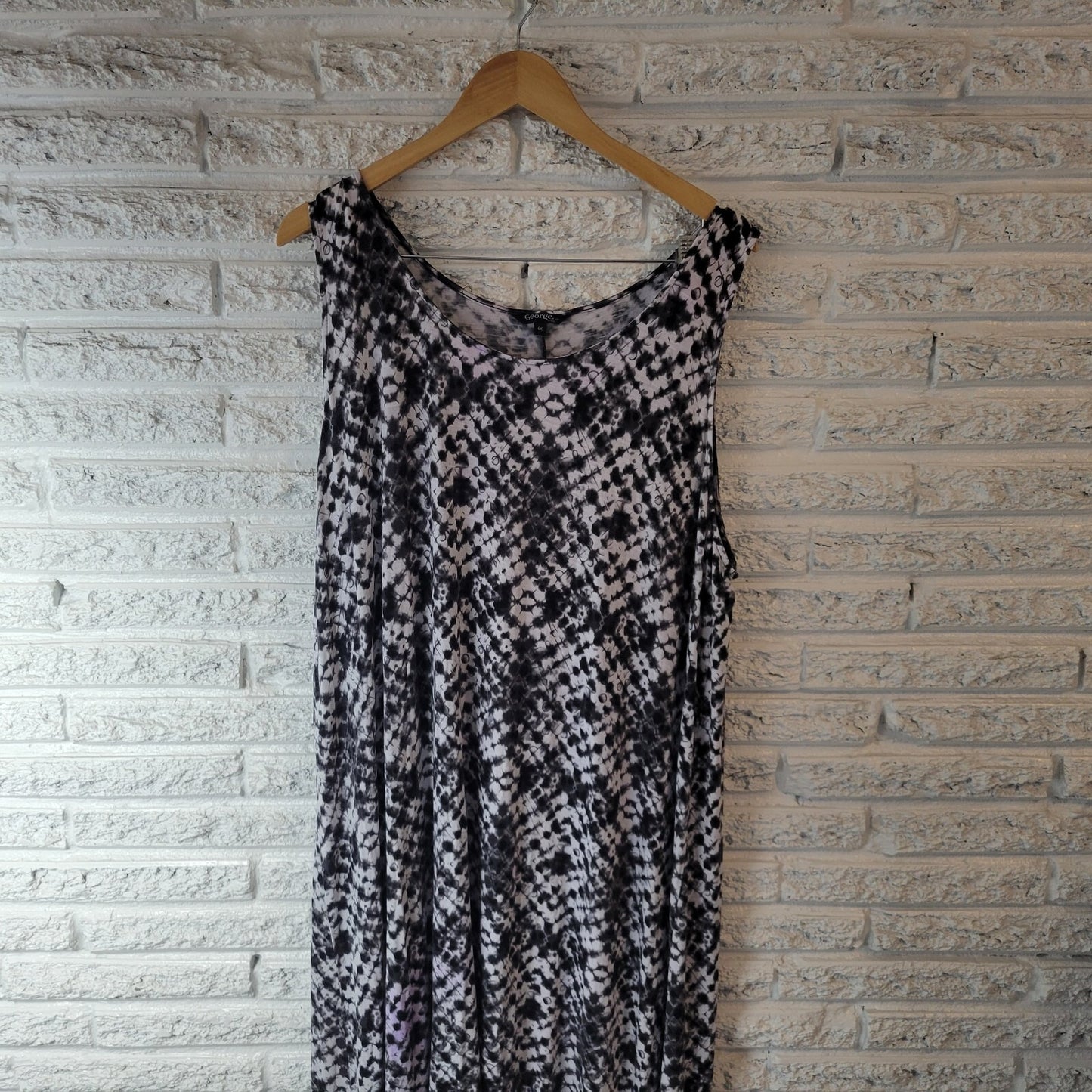 George Womens Dress 4X Plus Tank High Low  Black White Tie Die Asymmetric Casual