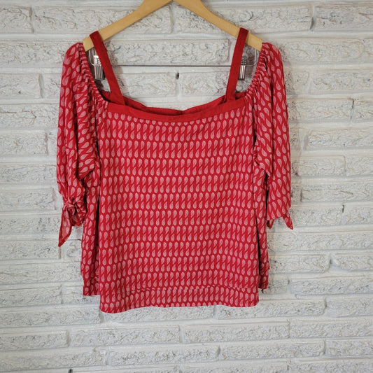 Cato Est 1946 Women Top 14W 16W Plus Swing Red Paisley Cold Shoulder Poly Blend