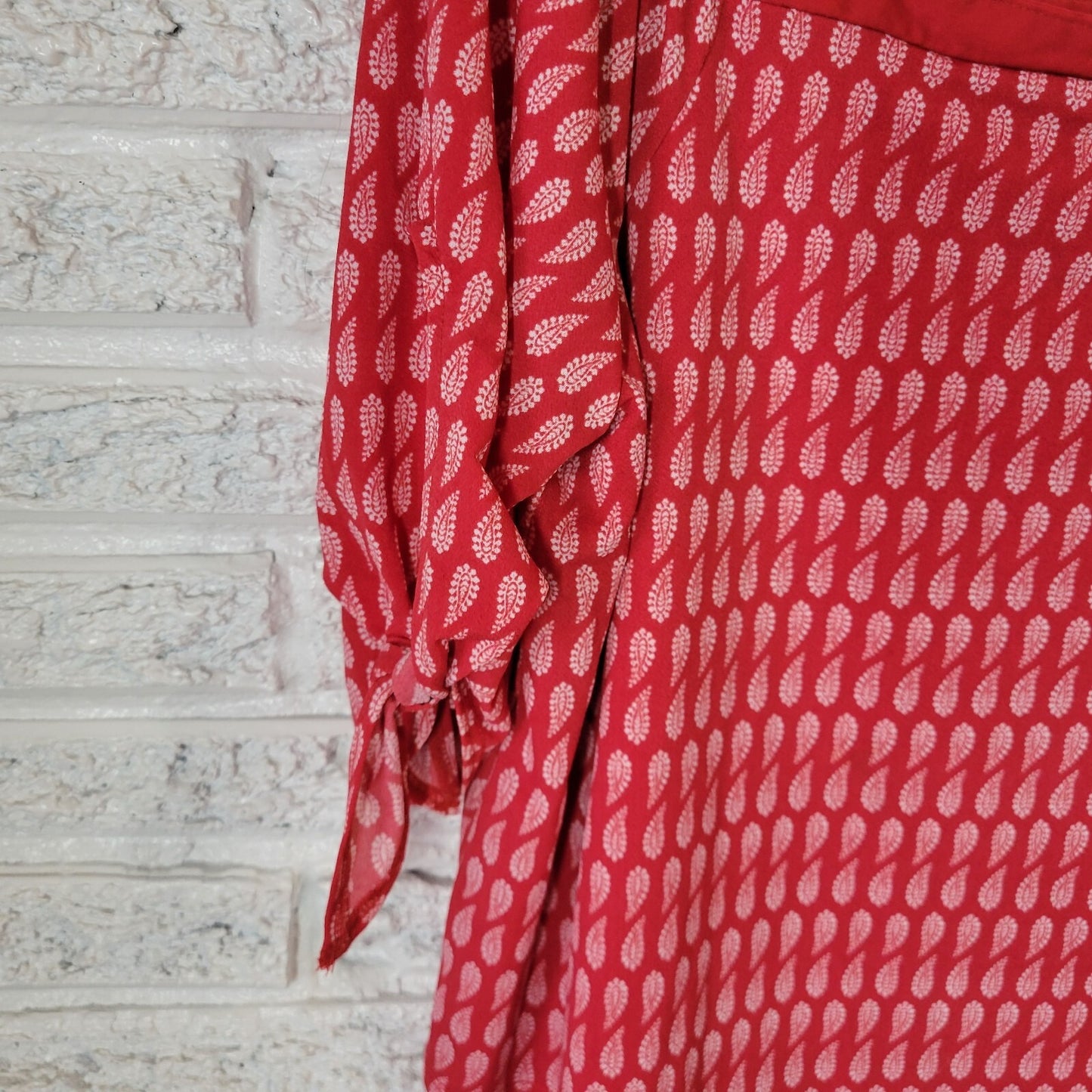 Cato Est 1946 Women Top 14W 16W Plus Swing Red Paisley Cold Shoulder Poly Blend