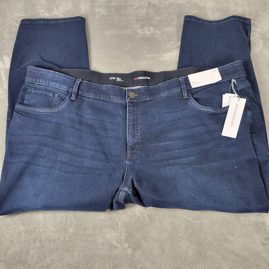 Liz Claiborne Womens Jeans 30W Sara Slim Straight Leg Mid Rise Dark Blue Denim