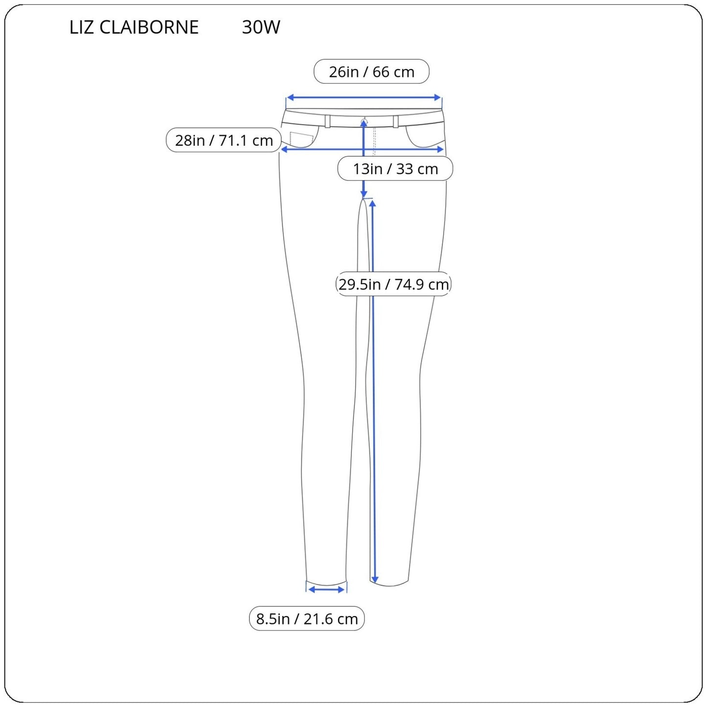 Liz Claiborne Womens Jeans 30W Sara Slim Straight Leg Mid Rise Dark Blue Denim