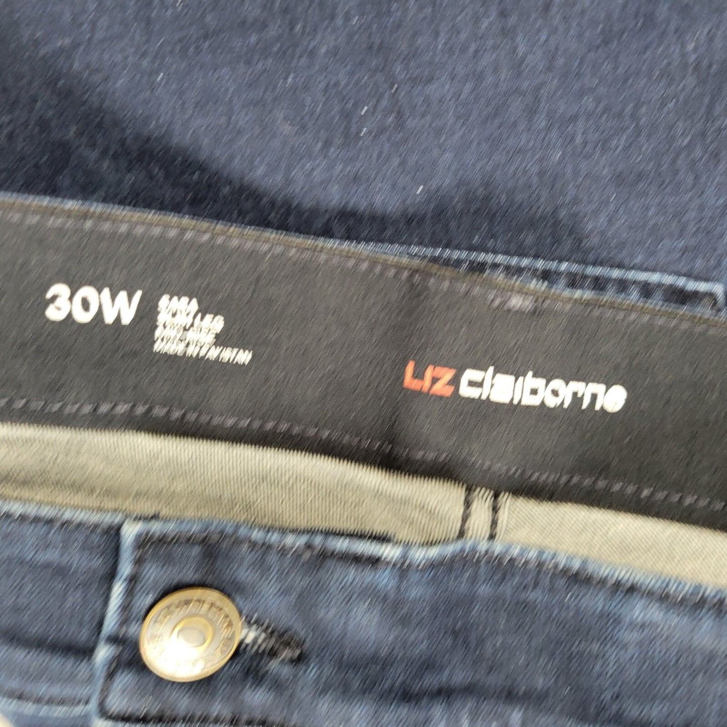 Liz Claiborne Womens Jeans 30W Sara Slim Straight Leg Mid Rise Dark Blue Denim