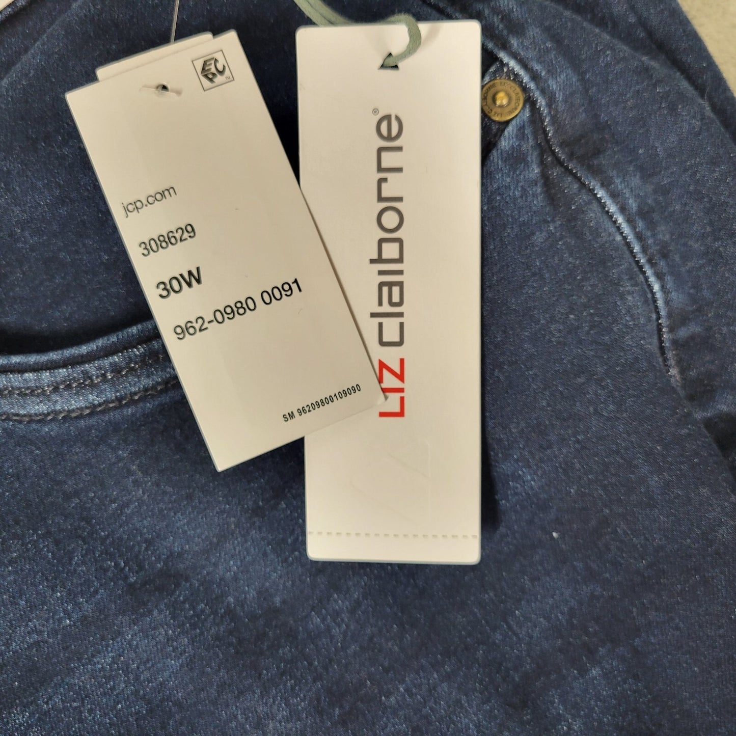 Liz Claiborne Womens Jeans 30W Sara Slim Straight Leg Mid Rise Dark Blue Denim