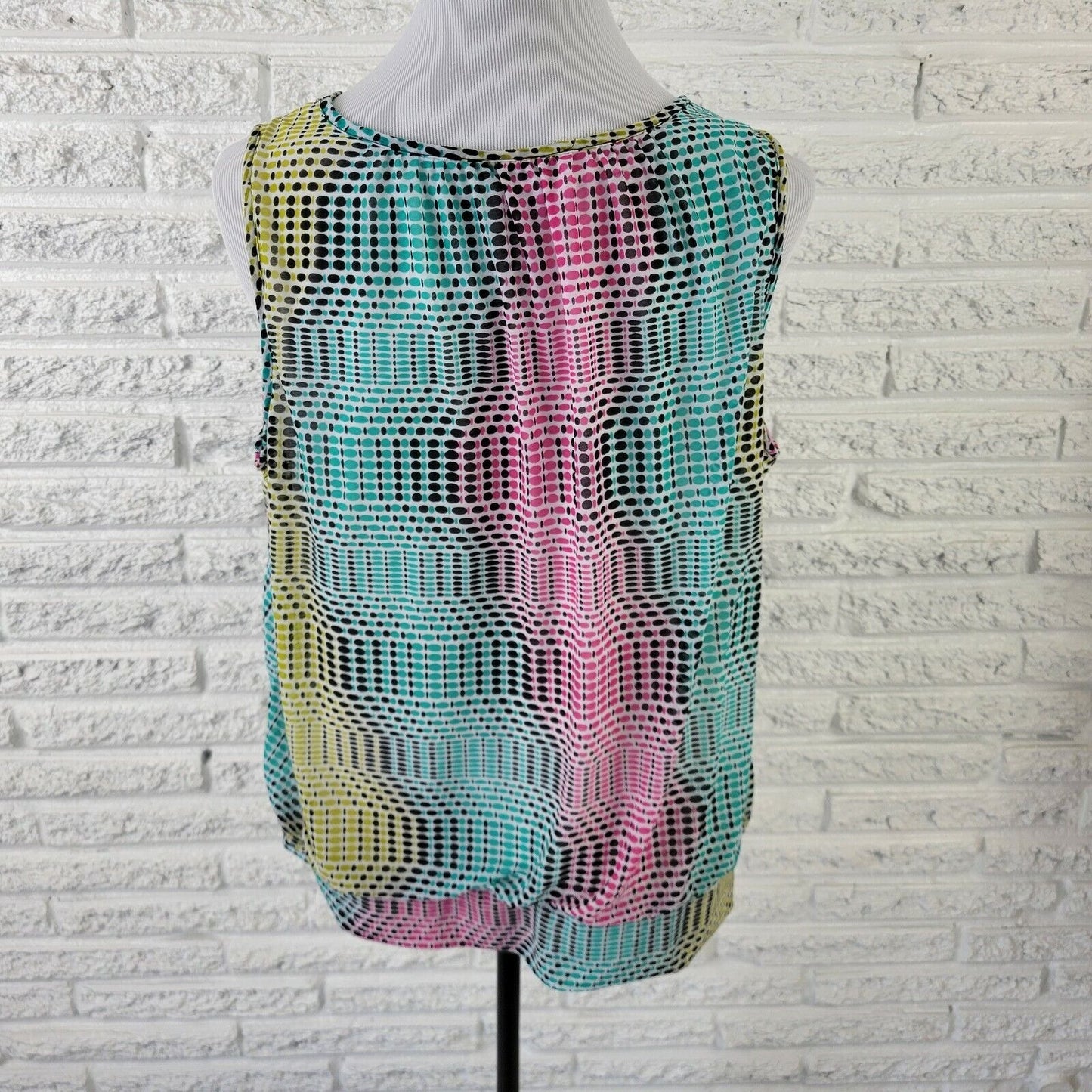 Worthington Womens Top 1X Plus Sleeveless Tank Circle Blue Geometric Pleated