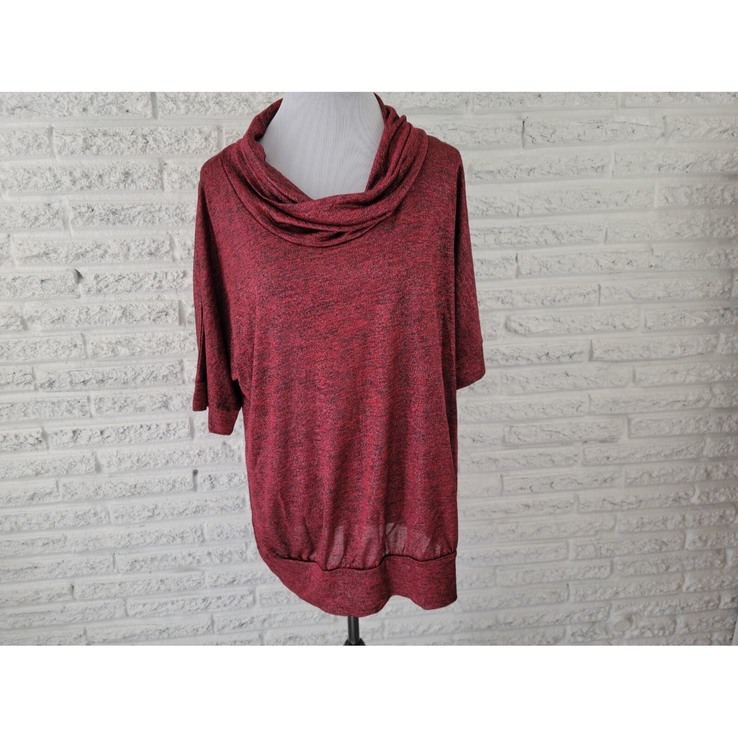 Avenue Womens Top 18 20 Plus Short Sleeve Cowl Burgundy Sheer Metallic Thread