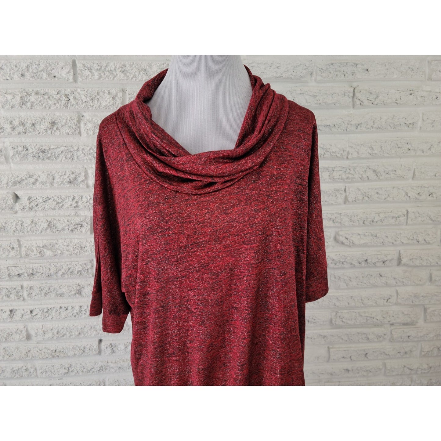 Avenue Womens Top 18 20 Plus Short Sleeve Cowl Burgundy Sheer Metallic Thread