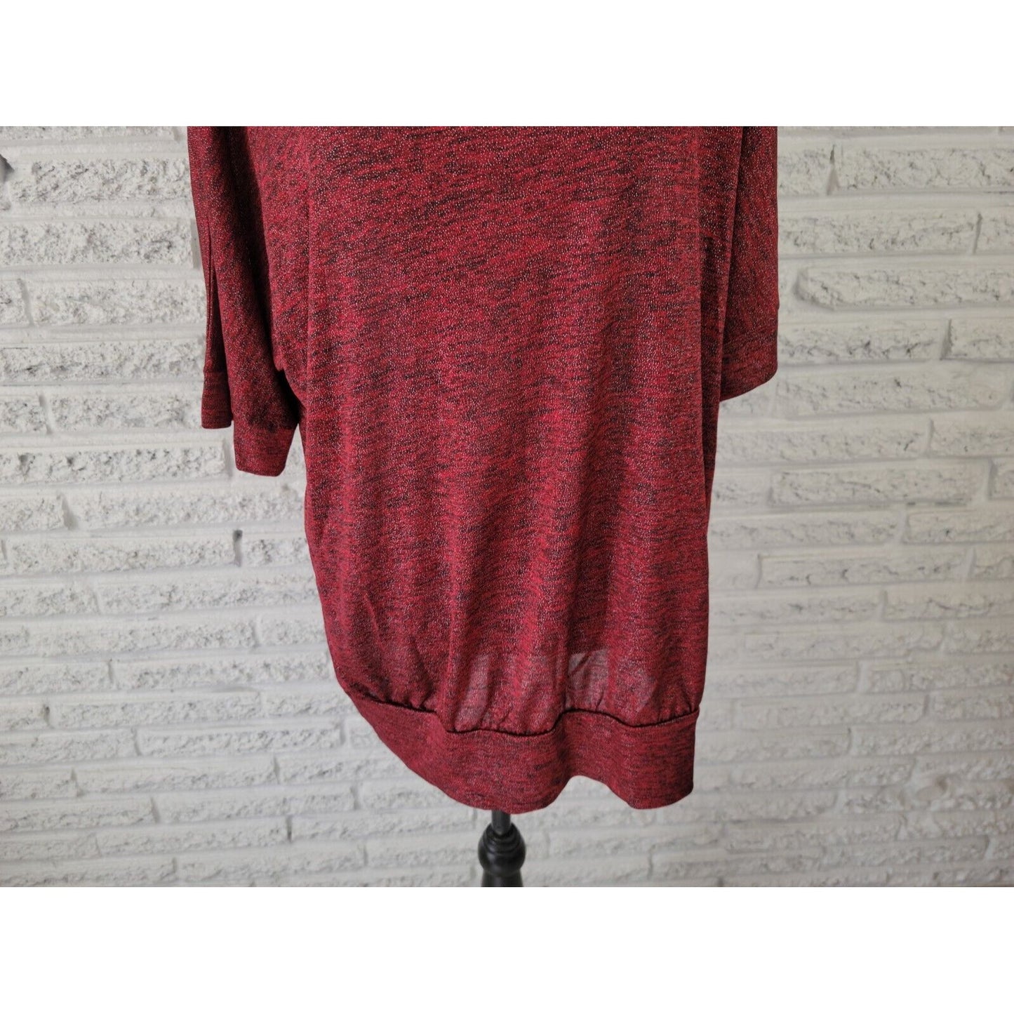 Avenue Womens Top 18 20 Plus Short Sleeve Cowl Burgundy Sheer Metallic Thread