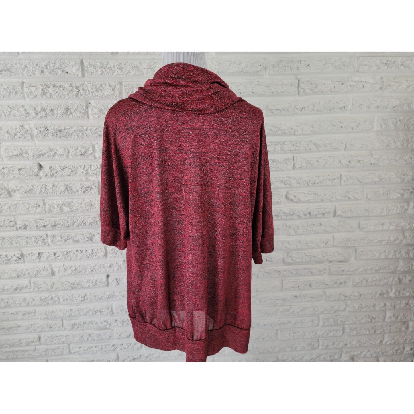 Avenue Womens Top 18 20 Plus Short Sleeve Cowl Burgundy Sheer Metallic Thread