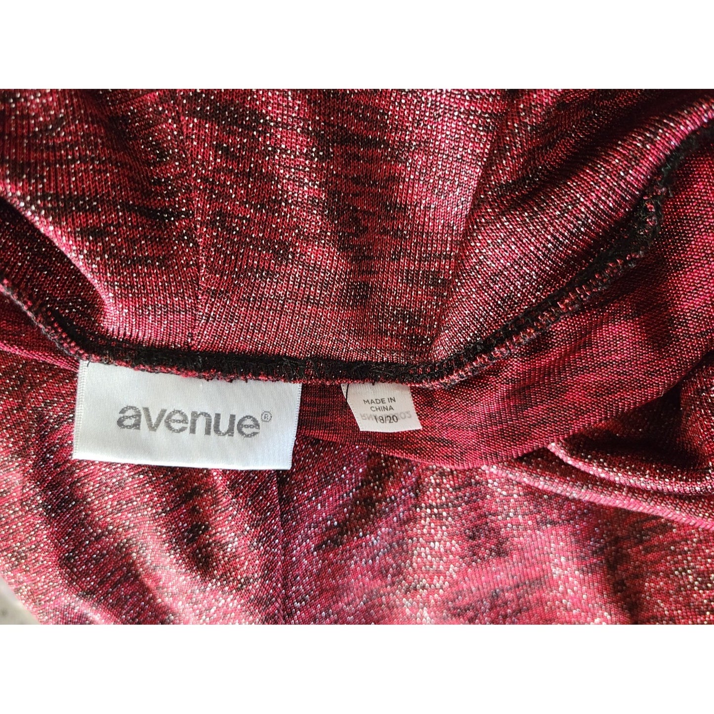 Avenue Womens Top 18 20 Plus Short Sleeve Cowl Burgundy Sheer Metallic Thread