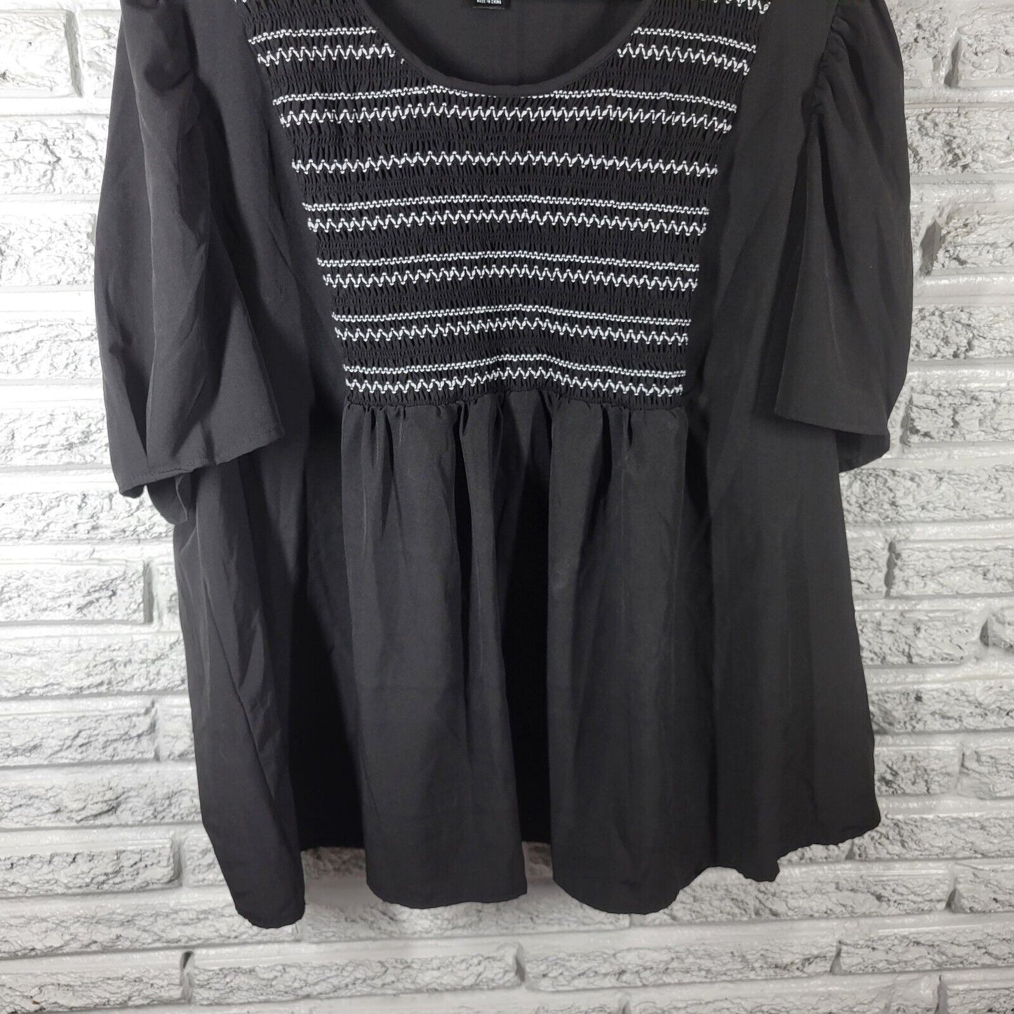 Shein Curve Womens Top 5XL Plus Peasant Cinched Black Lightweight Poly Blend