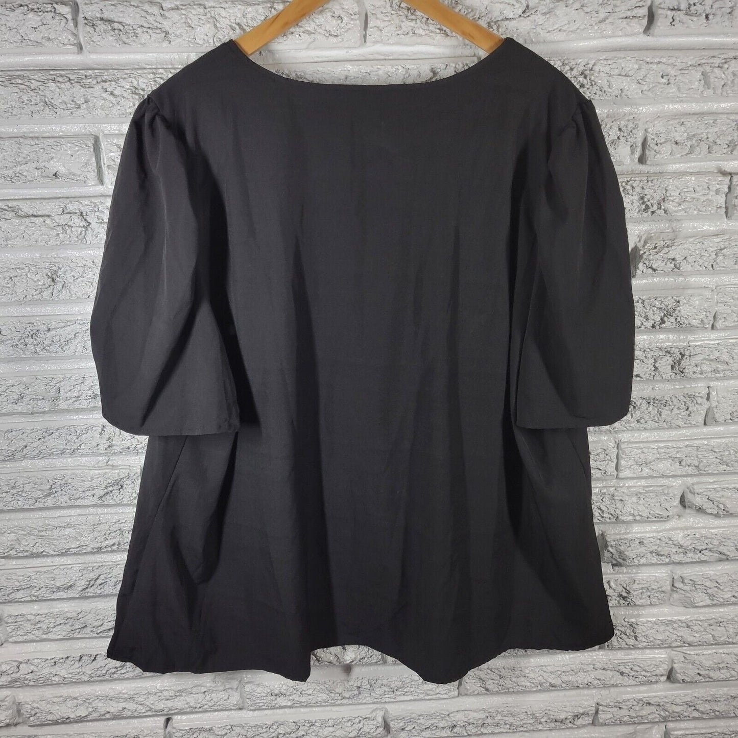 Shein Curve Womens Top 5XL Plus Peasant Cinched Black Lightweight Poly Blend