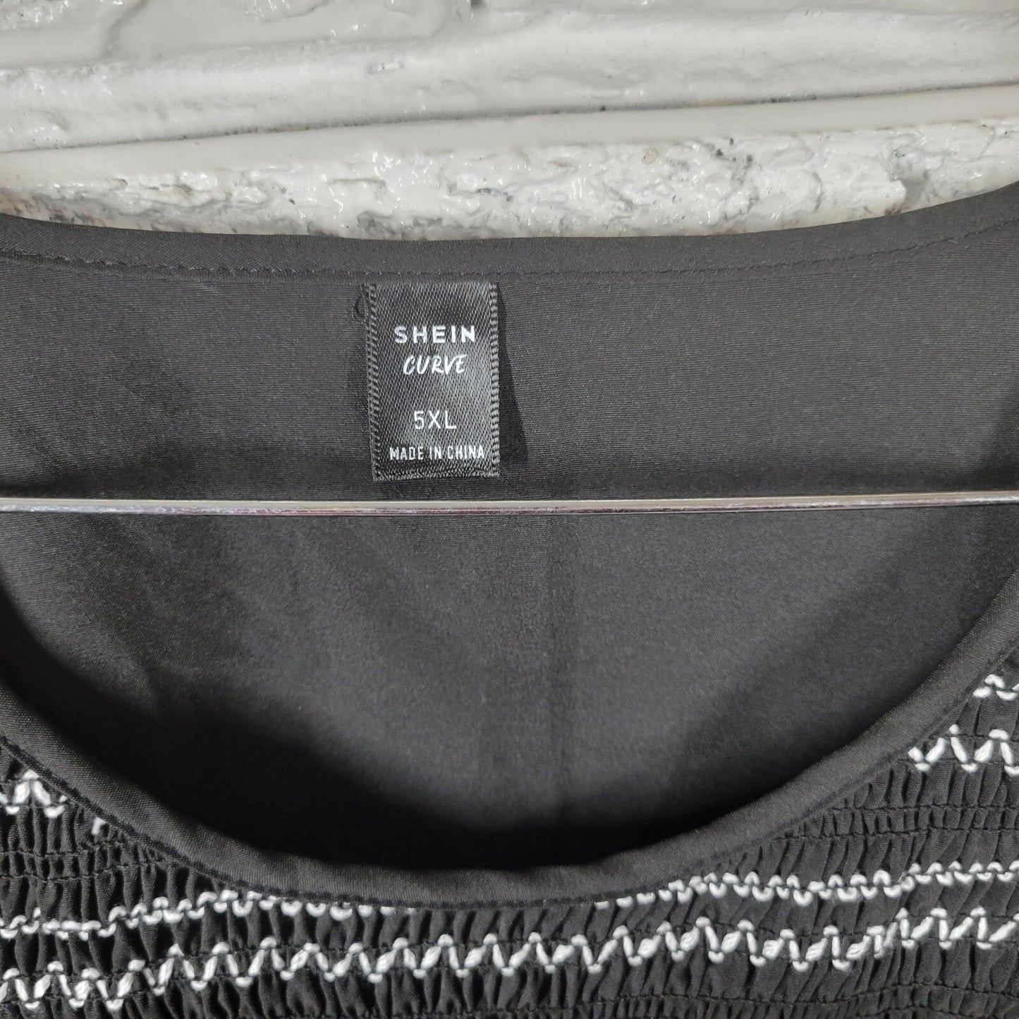 Shein Curve Womens Top 5XL Plus Peasant Cinched Black Lightweight Poly Blend