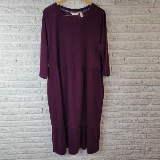 Denim Co QVC Womens Dress 1X Plus Midi Purple Ribbed Pockets Ruffle Poly Blend