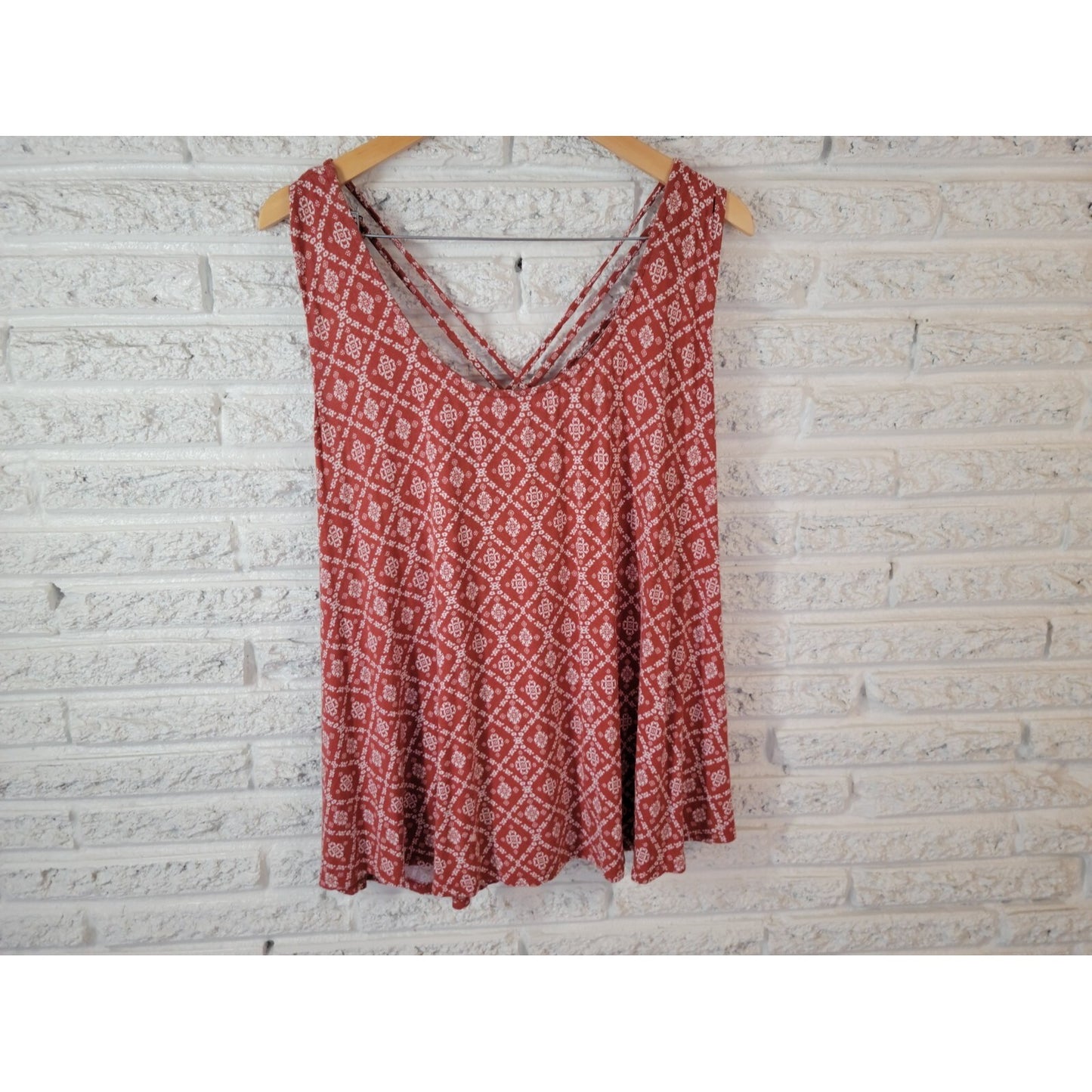 Torrid Lovesick Plus Size 4X Brown Geometric Tank Top Criss-Cross Boho Strappy
