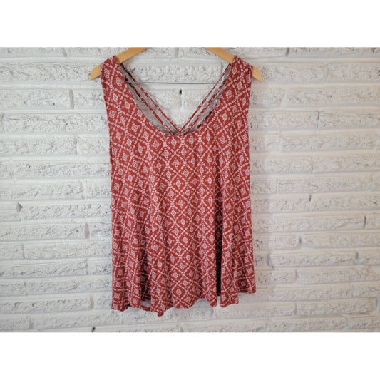 Torrid Lovesick Plus Size 4X Brown Geometric Tank Top Criss-Cross Boho Strappy