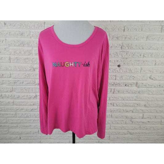Christmas Women Top XXL Pajama Pullover Naughty Ish Pink Cotton Blend Sleep Chic