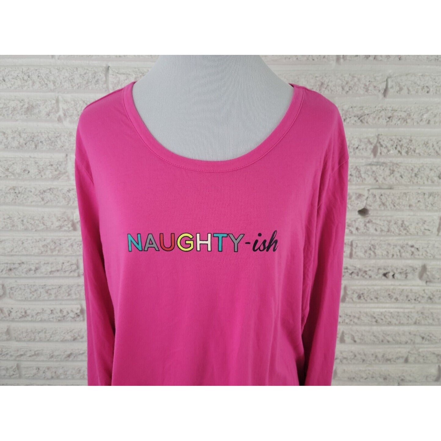 Christmas Women Top XXL Pajama Pullover Naughty Ish Pink Cotton Blend Sleep Chic