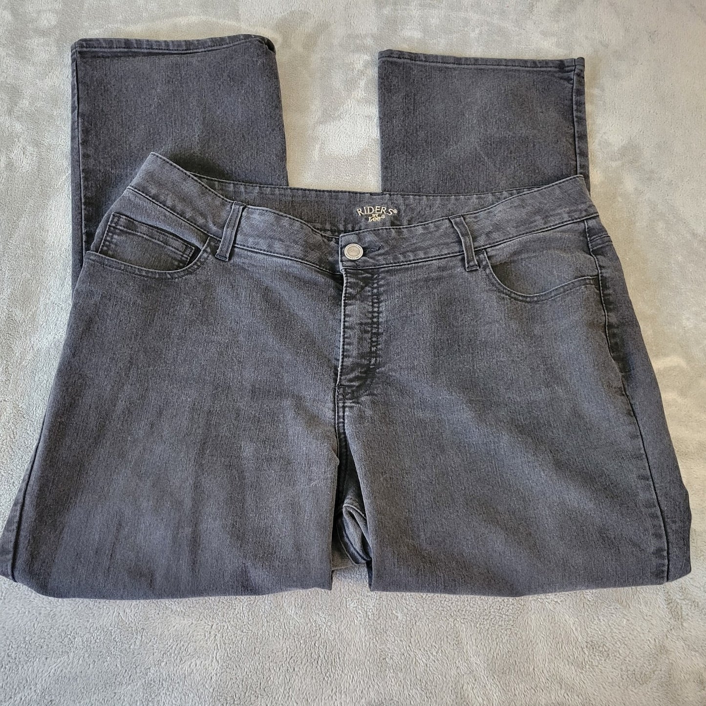 Riders Lee Womens Jeans 20W Plus Straight Leg Muted Black Denim Comfy Zip Fly