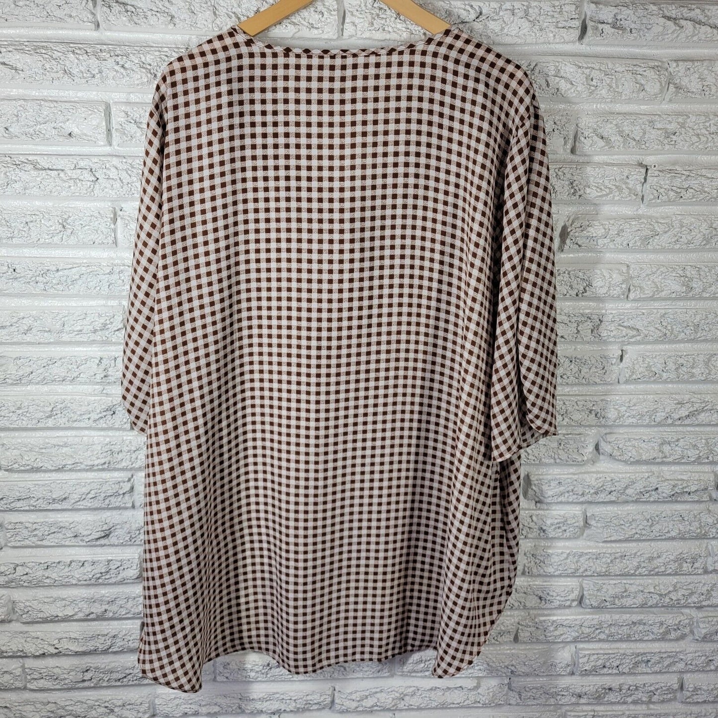 Cato Est 1946 Womens Top 26W 28W Ruched Sleeve Brown Plaid Lightweight Polyester