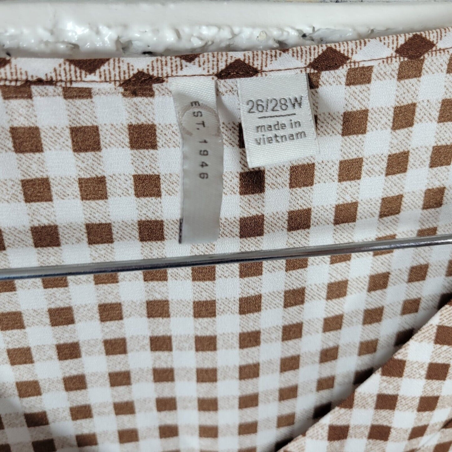 Cato Est 1946 Womens Top 26W 28W Ruched Sleeve Brown Plaid Lightweight Polyester