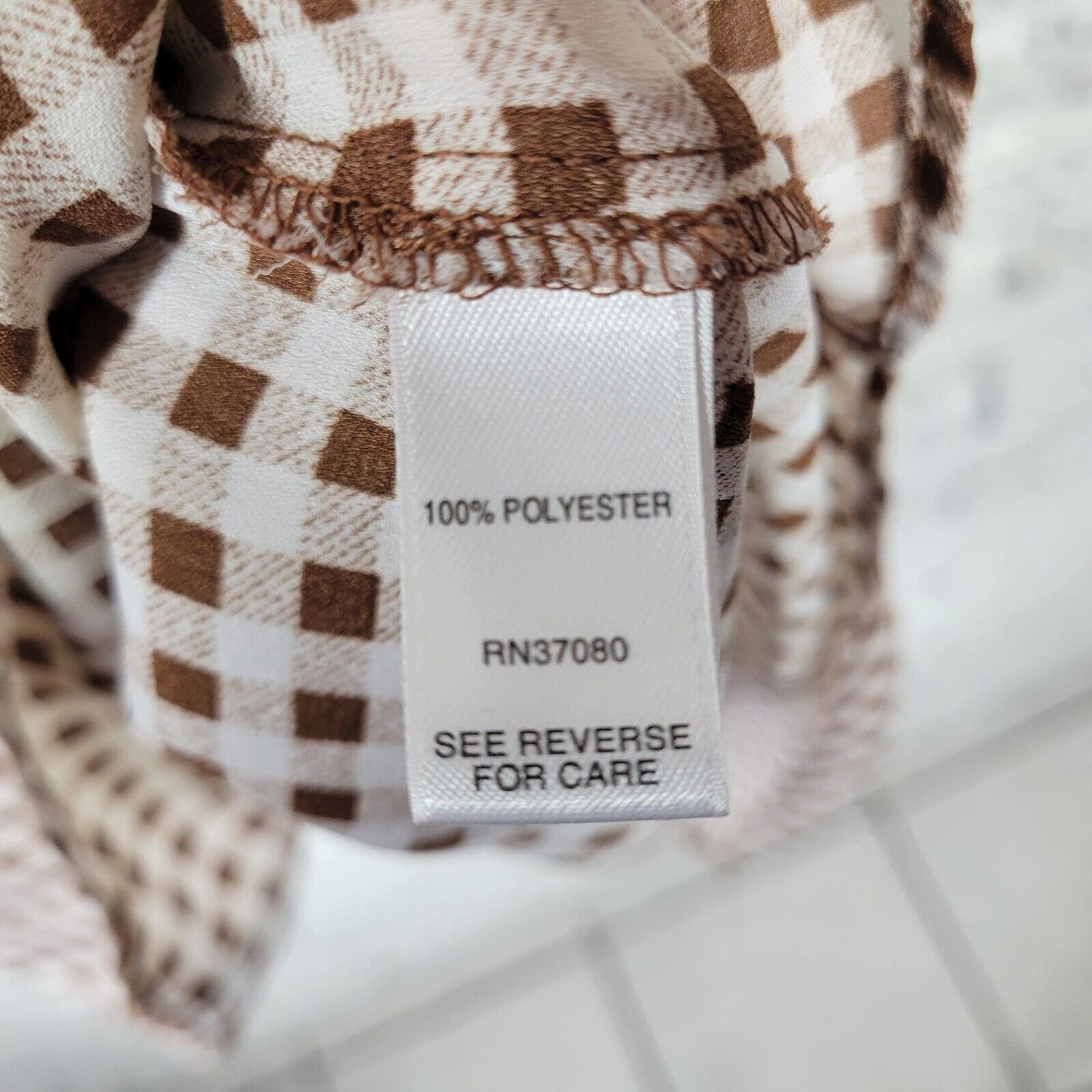 Cato Est 1946 Womens Top 26W 28W Ruched Sleeve Brown Plaid Lightweight Polyester