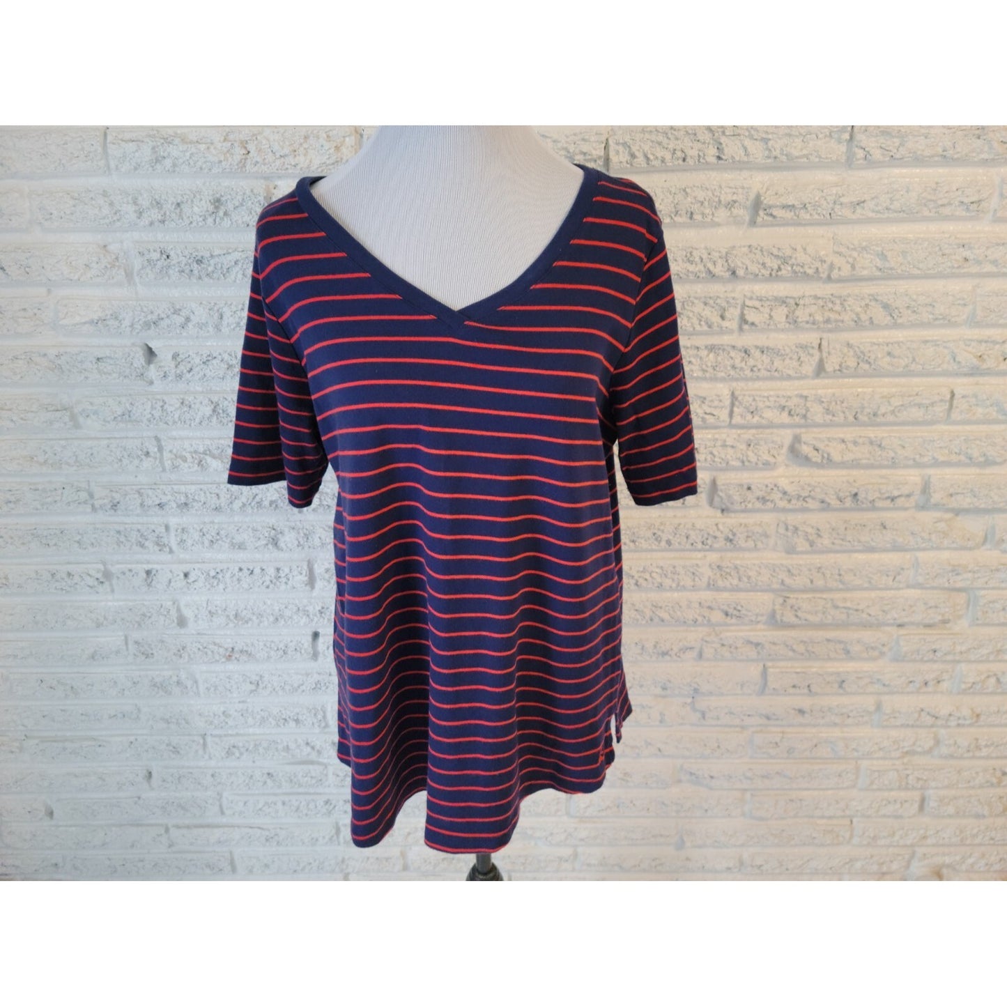 Isaac Mizrahi Live QVC Womens Top 1X Plus Tee Blue Stripe Cotton Casual VNeck