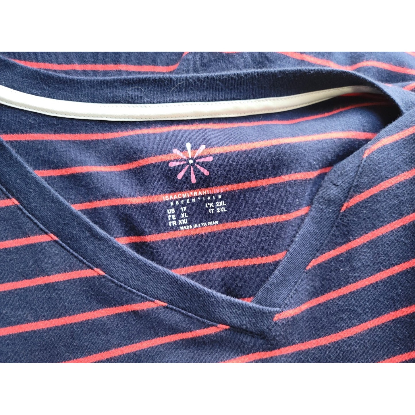 Isaac Mizrahi Live QVC Womens Top 1X Plus Tee Blue Stripe Cotton Casual VNeck