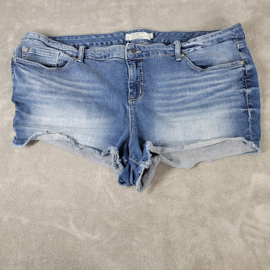 Torrid Womens Shorts 26 Plus Medium Blue Denim Cut Off Zip Fly Comfort Comfy