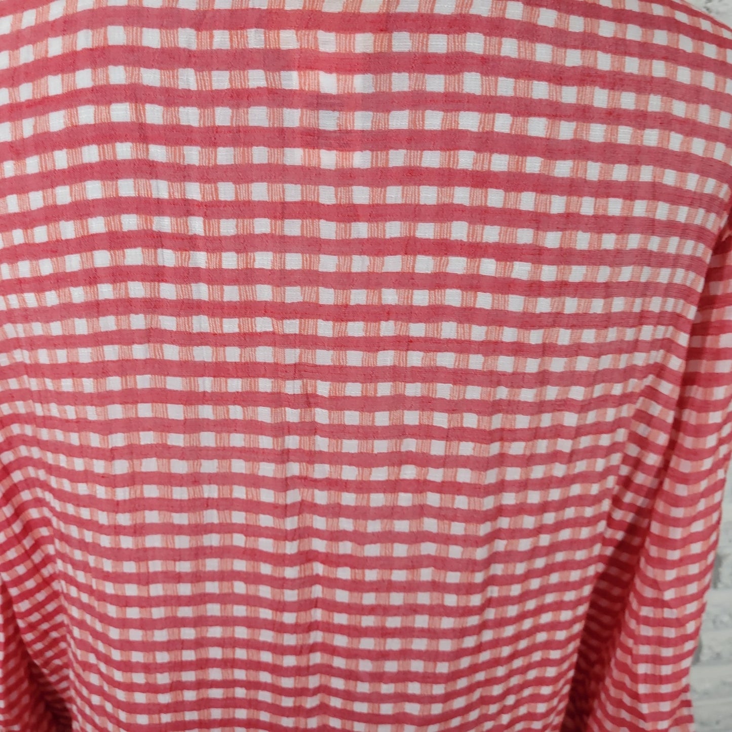 Ruby Rd Women Top 1X Plus Tunic Red Gingham Check Semi Sheer Pintuck Lightweight
