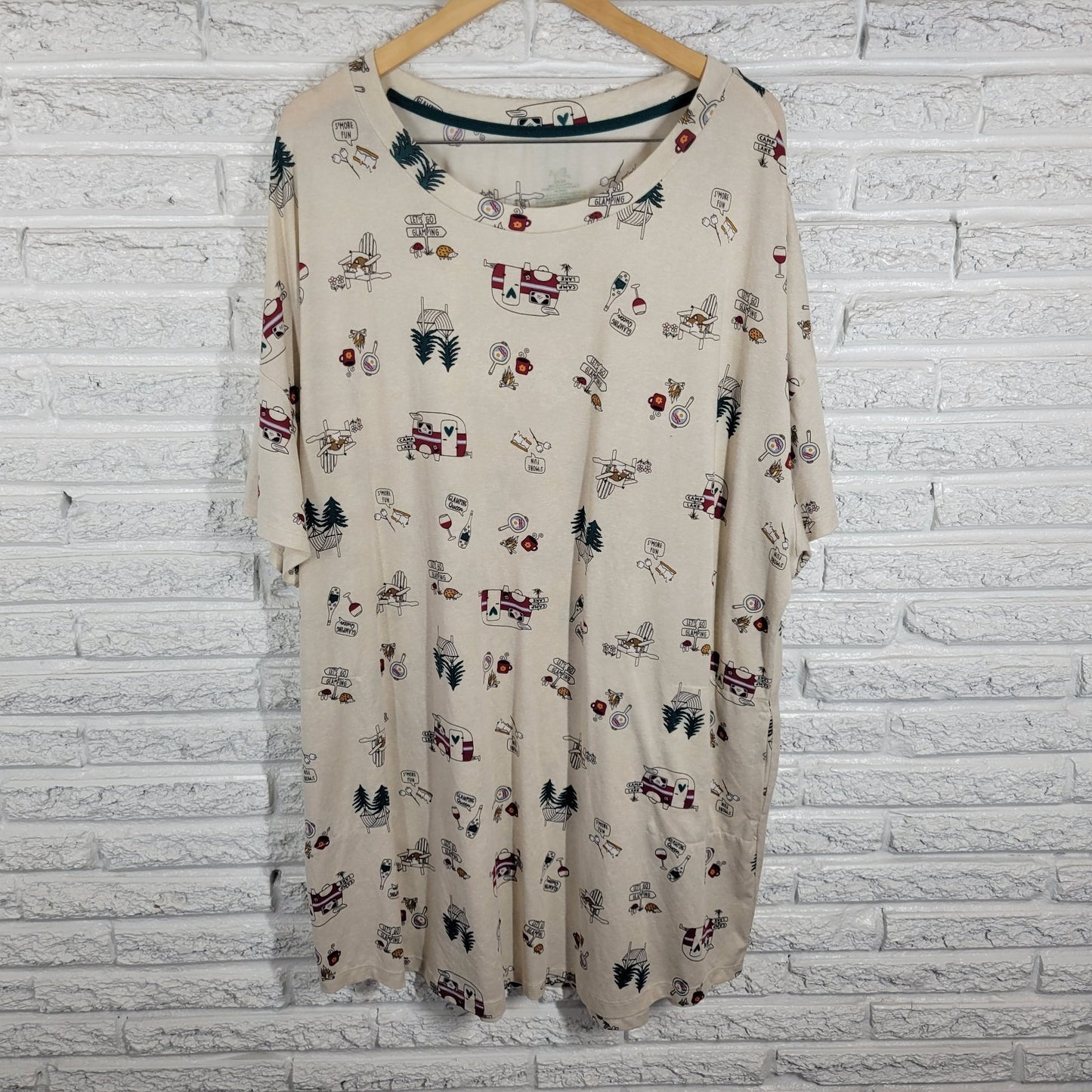 Secret Treasures Womens Pajama Top 2X 3X Plus Gown Lets Go Glamping Red Green