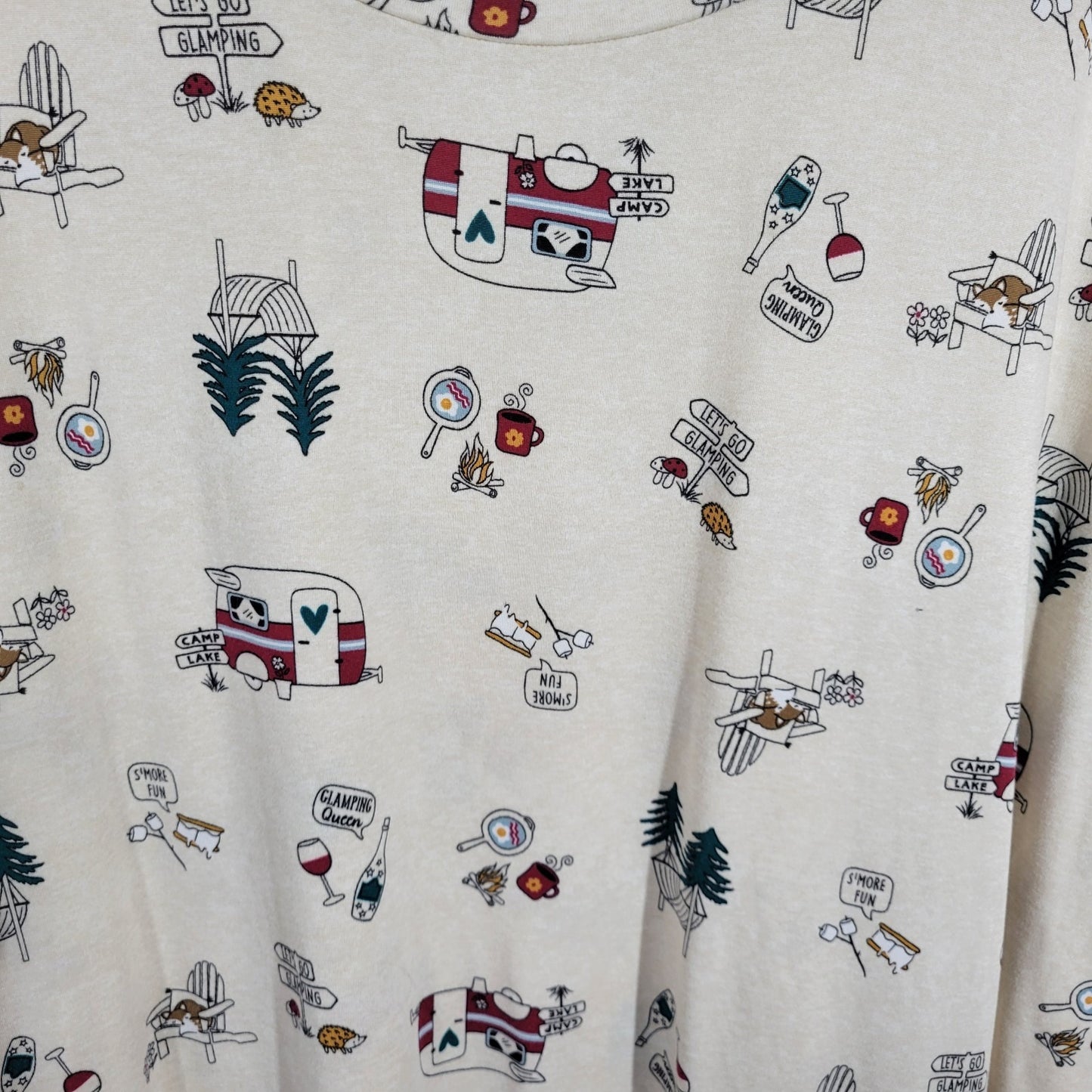 Secret Treasures Womens Pajama Top 2X 3X Plus Gown Lets Go Glamping Red Green