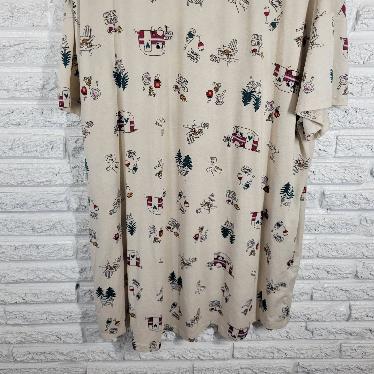 Secret Treasures Womens Pajama Top 2X 3X Plus Gown Lets Go Glamping Red Green