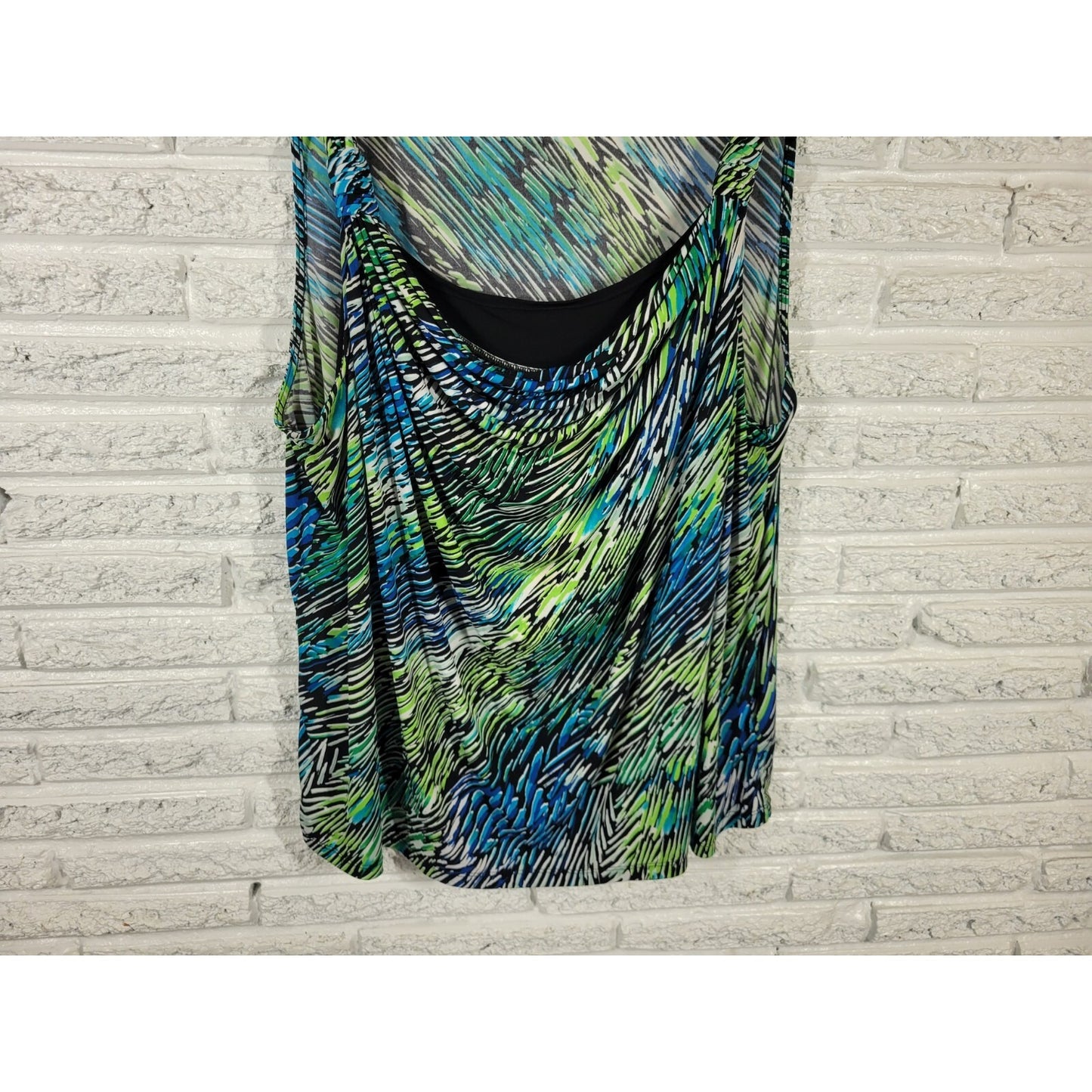 George Women Top 4X 26W 28W Plus Tank Blue Watercolor Draped Poly Blend Career