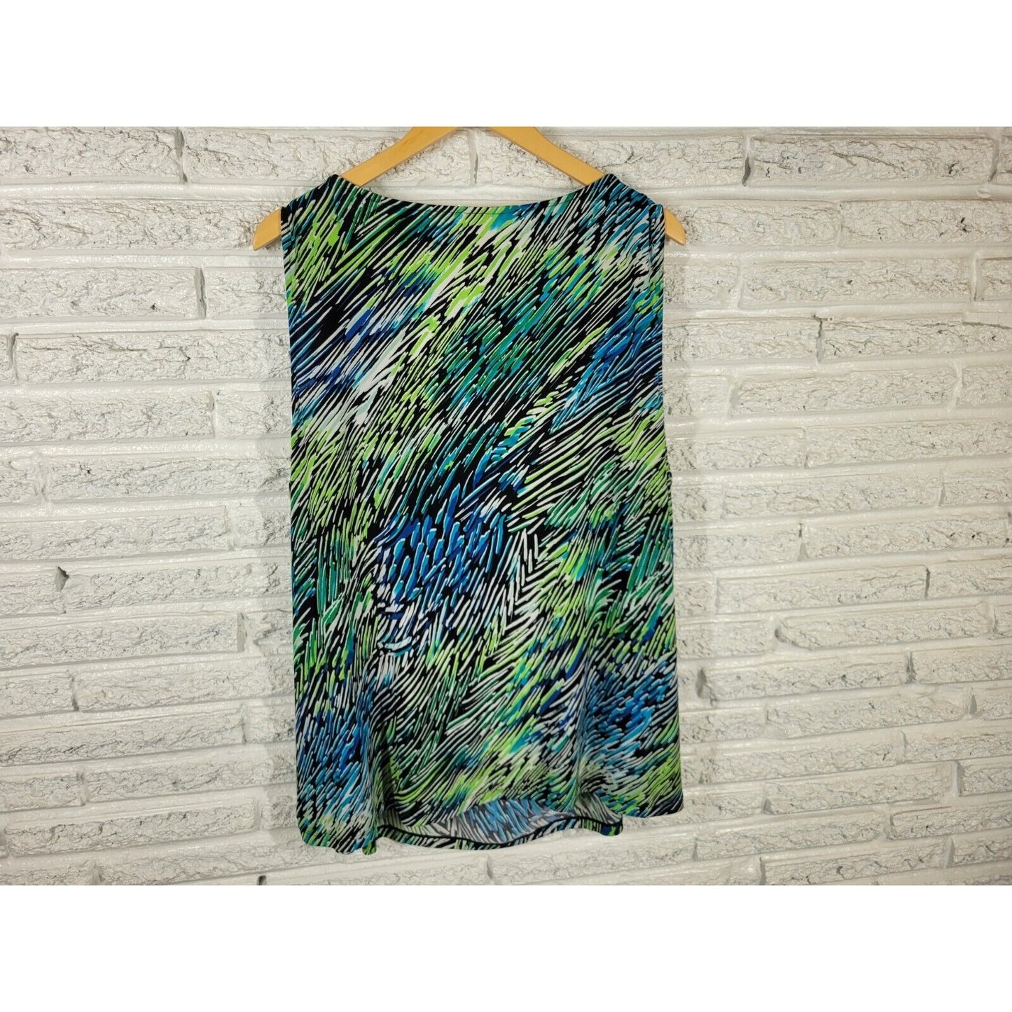 George Women Top 4X 26W 28W Plus Tank Blue Watercolor Draped Poly Blend Career