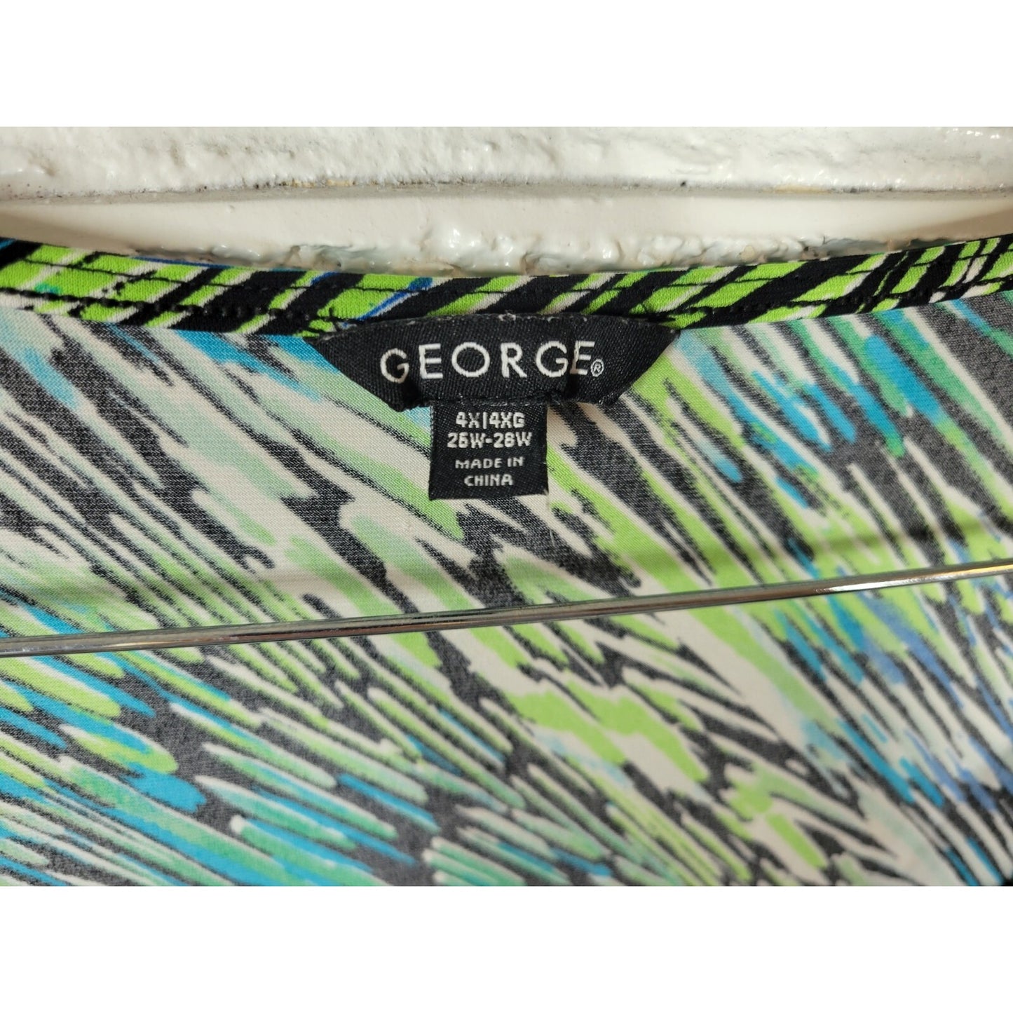 George Women Top 4X 26W 28W Plus Tank Blue Watercolor Draped Poly Blend Career