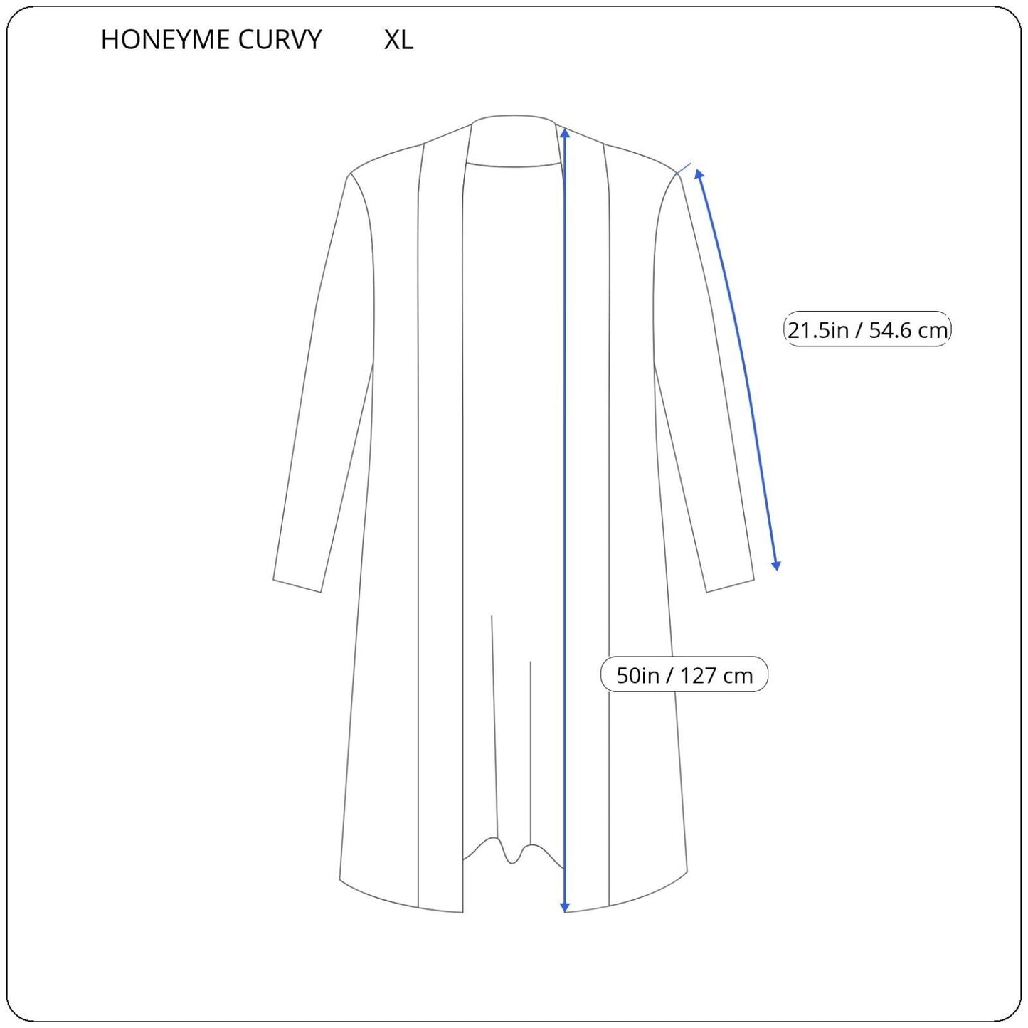 Honeyme Curvy Womens Top Extra Large XL Duster Long Blue Tribal Slit Open Career