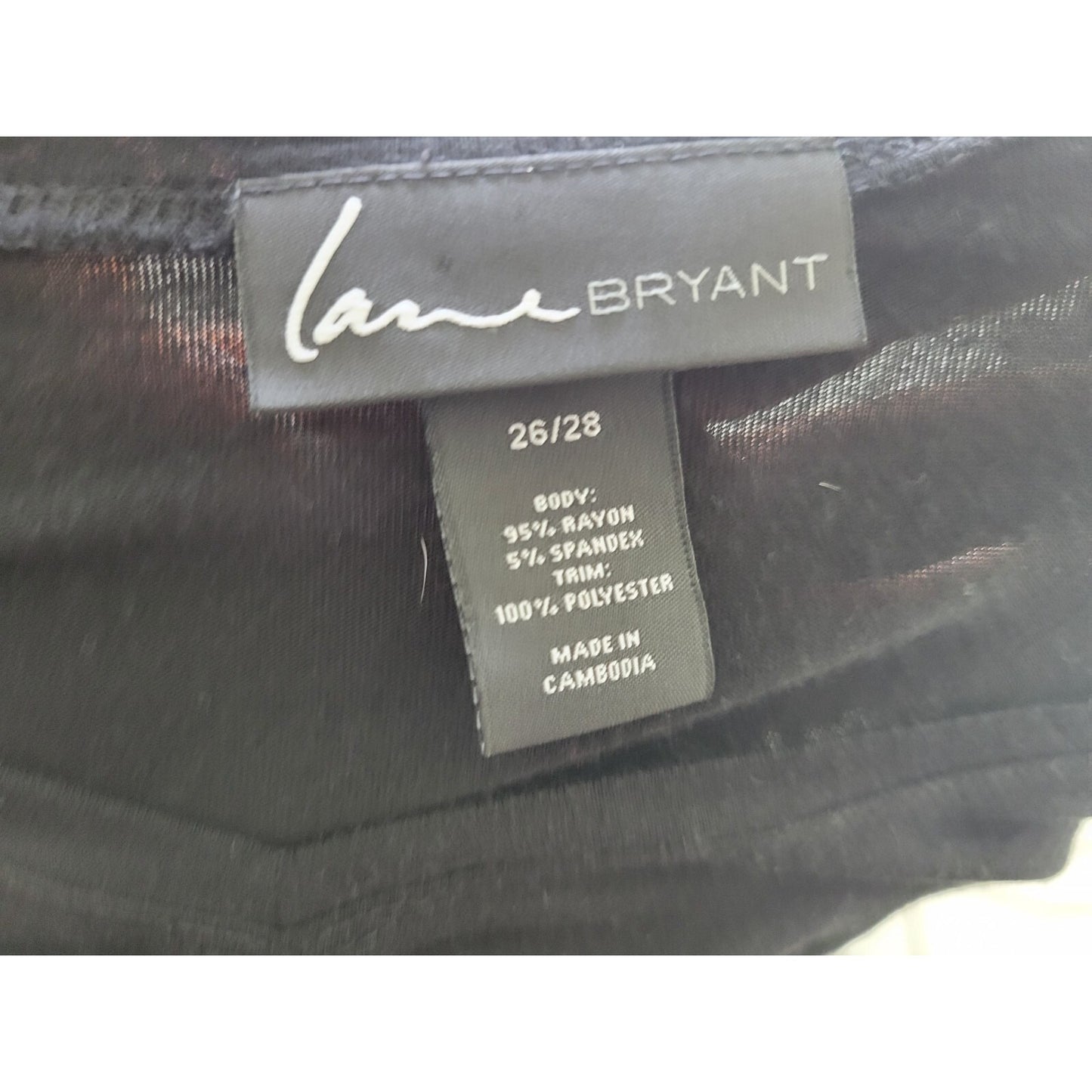 Lane Bryant Womens Top 26 28 Plus Tunic 3/4 Sleeve Asymmetric Black Semi Sheer