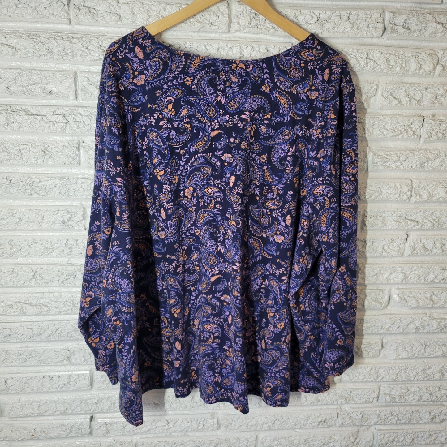 Denim Co Womens Top 5X Plus Long Sleeve Blue Paisley Cotton Blend Comfy Casual