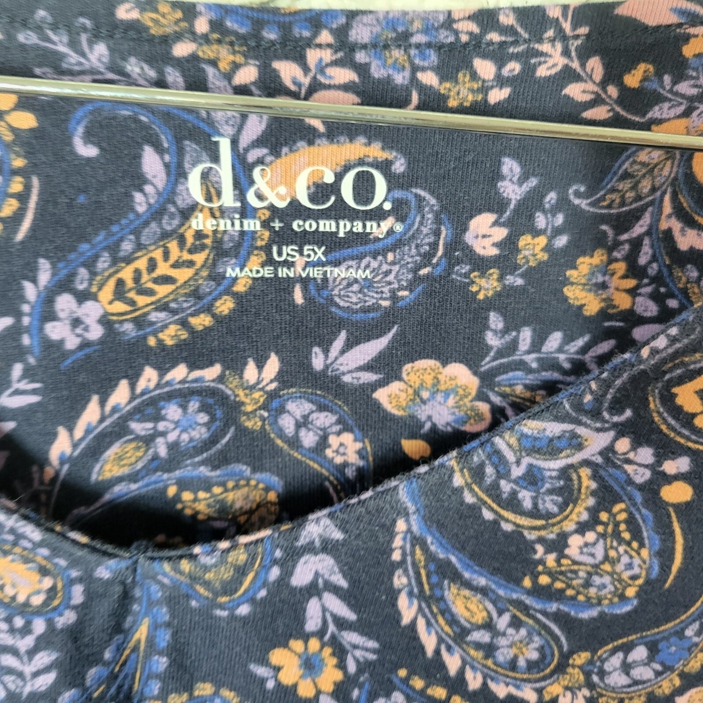 Denim Co Womens Top 5X Plus Long Sleeve Blue Paisley Cotton Blend Comfy Casual