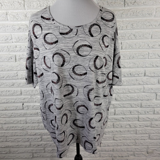 LuLaRoe XL Tee T-Shirt Gray Heather Baseballs Print Crew Neck GRA76E