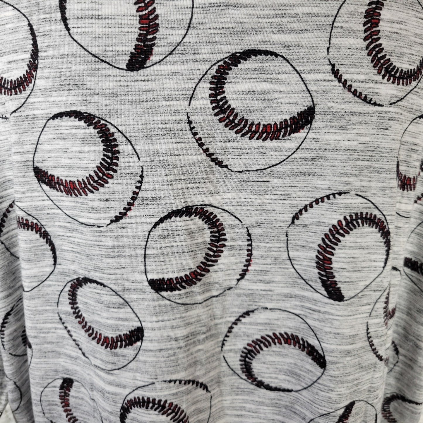 LuLaRoe XL Tee T-Shirt Gray Heather Baseballs Print Crew Neck GRA76E