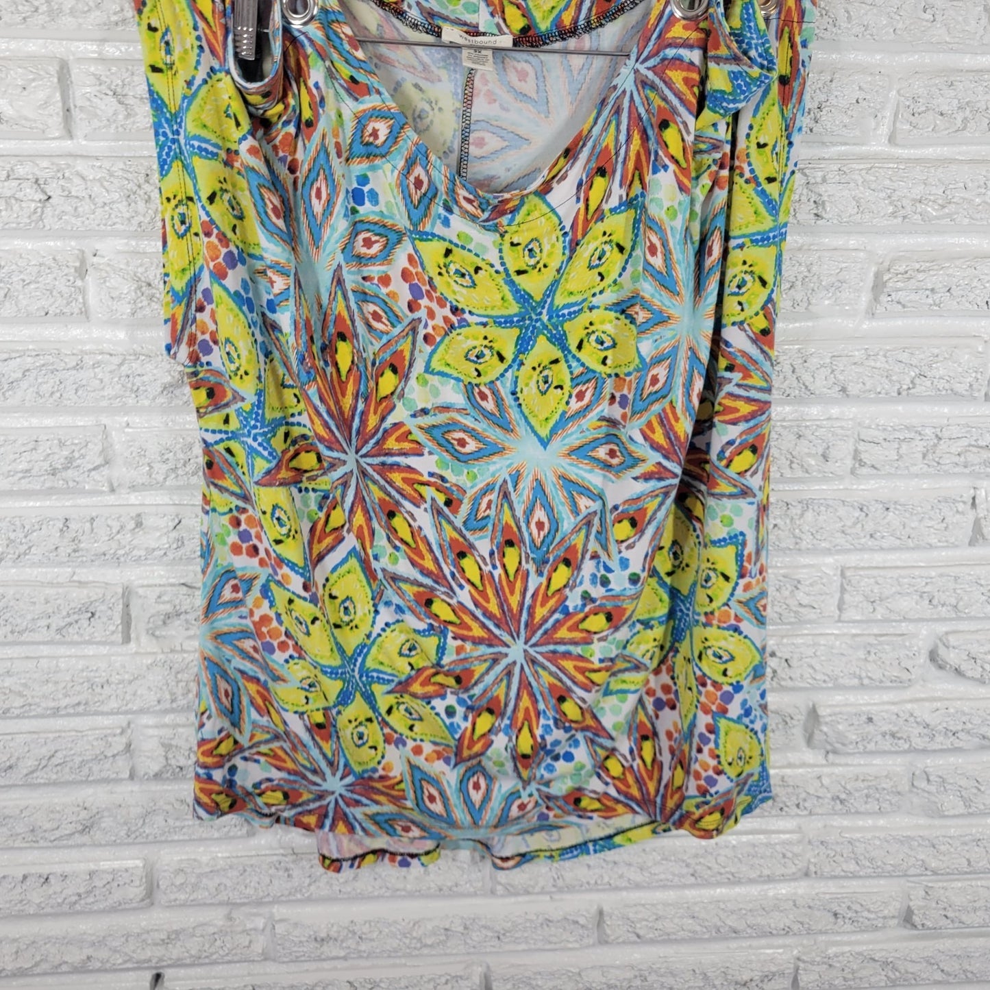 Westbound Womens Top 2X Plus Short Sleeve Grommets Cold Shoulder Blue Floral