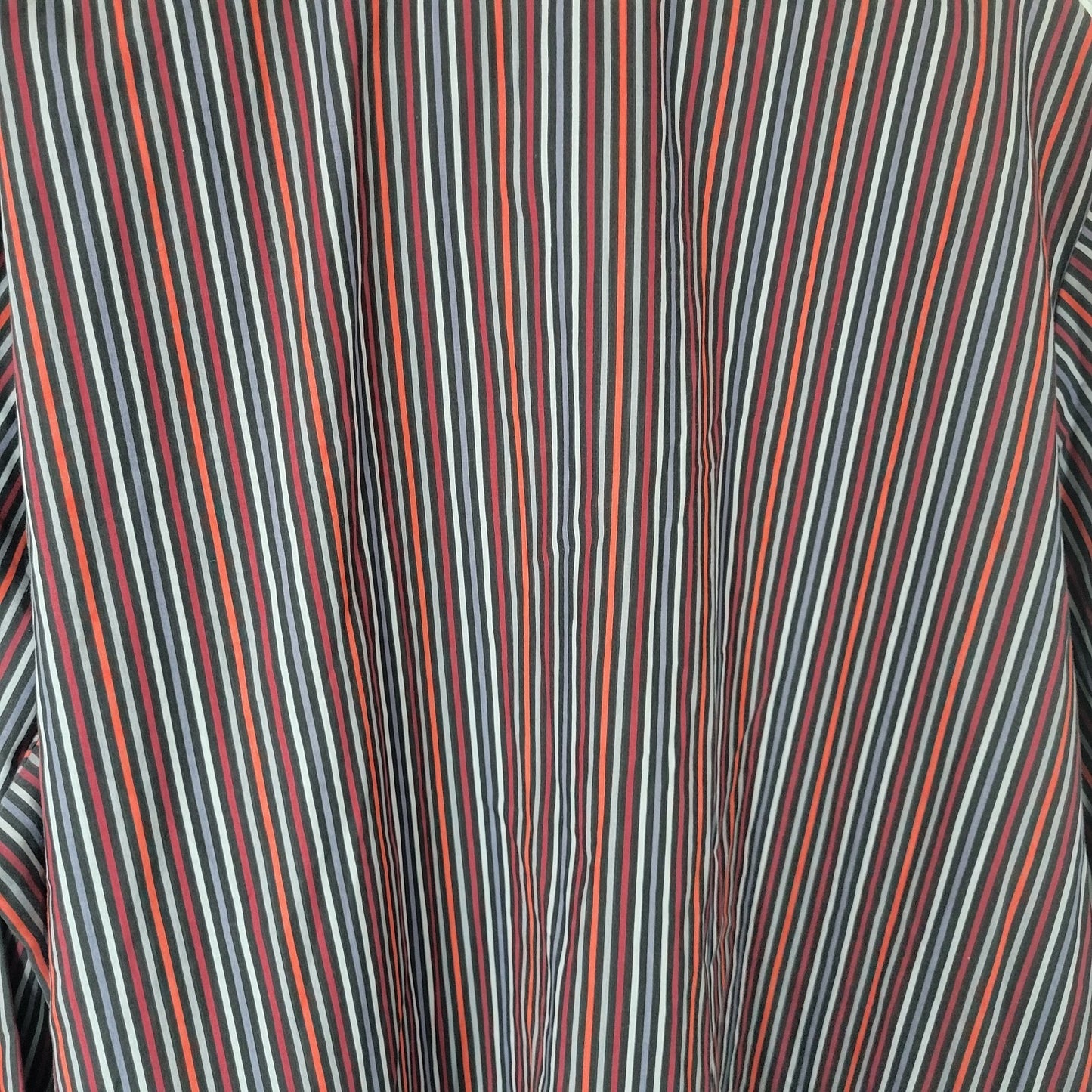Roamans Womens Top 3X Plus Long Sleeve Button Up Black Red Stripe Lightweight