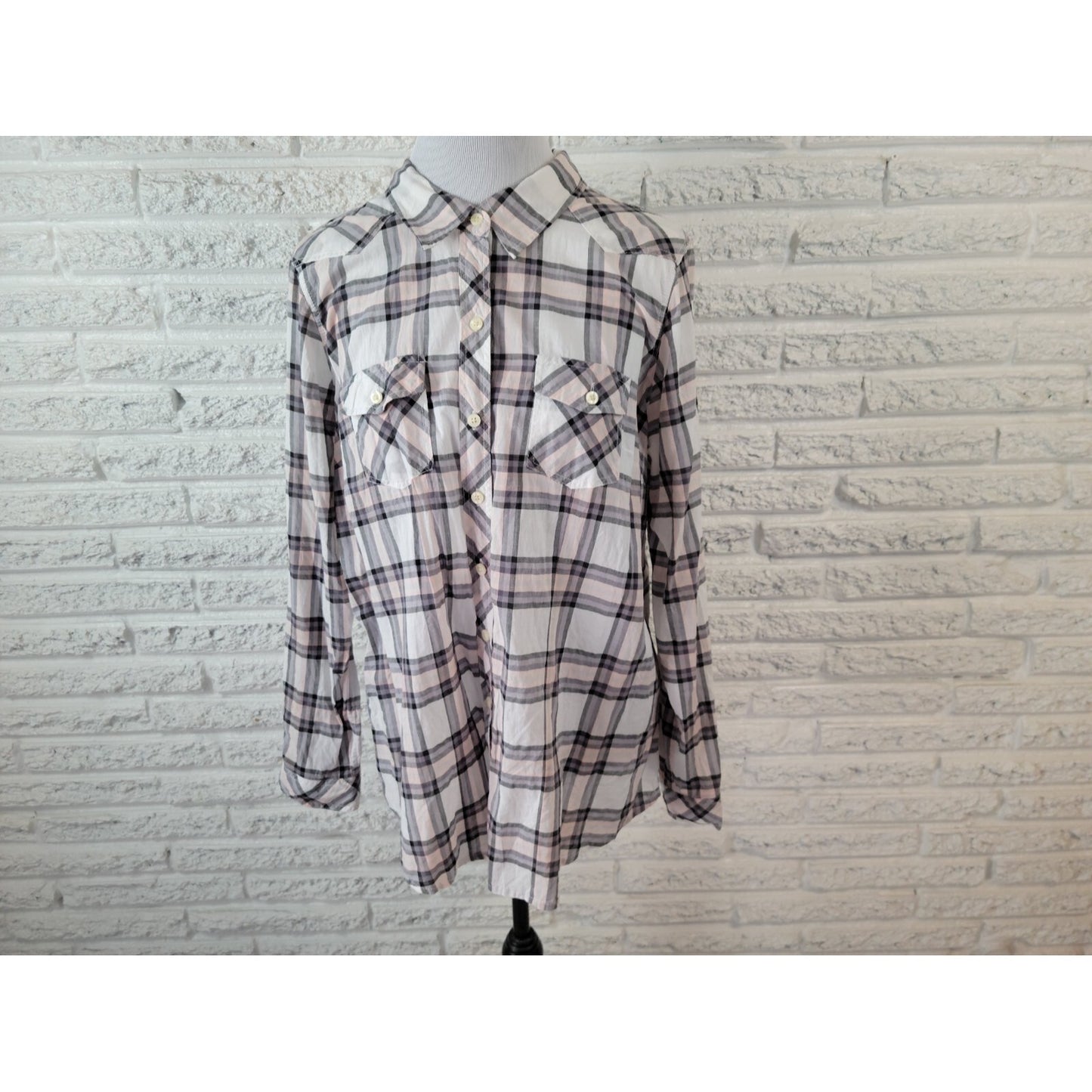 Torrid Womens Shirt 11X Plus Collar Button Up Cotton Long Sleeve Pink Plaid