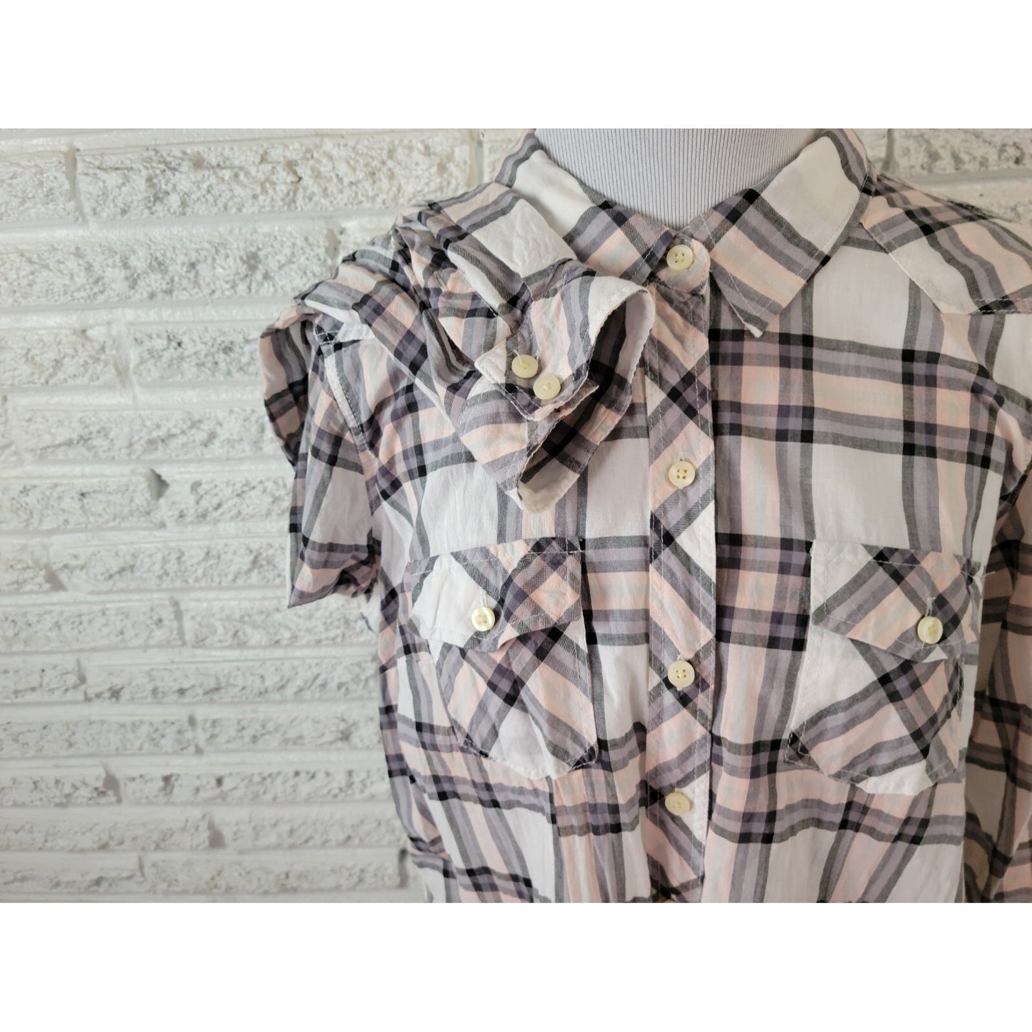 Torrid Womens Shirt 11X Plus Collar Button Up Cotton Long Sleeve Pink Plaid